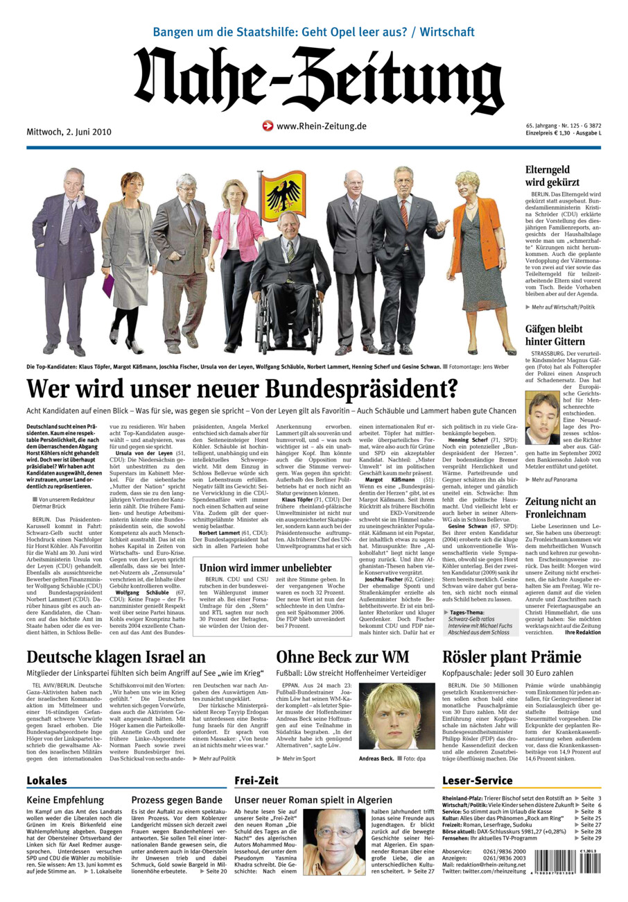 Nahe-Zeitung vom Mittwoch, 02.06.2010