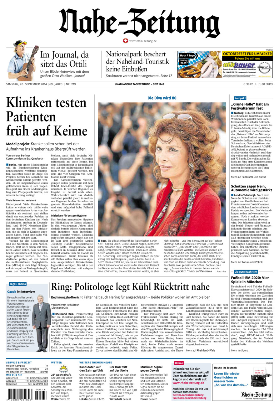Nahe-Zeitung vom Samstag, 20.09.2014