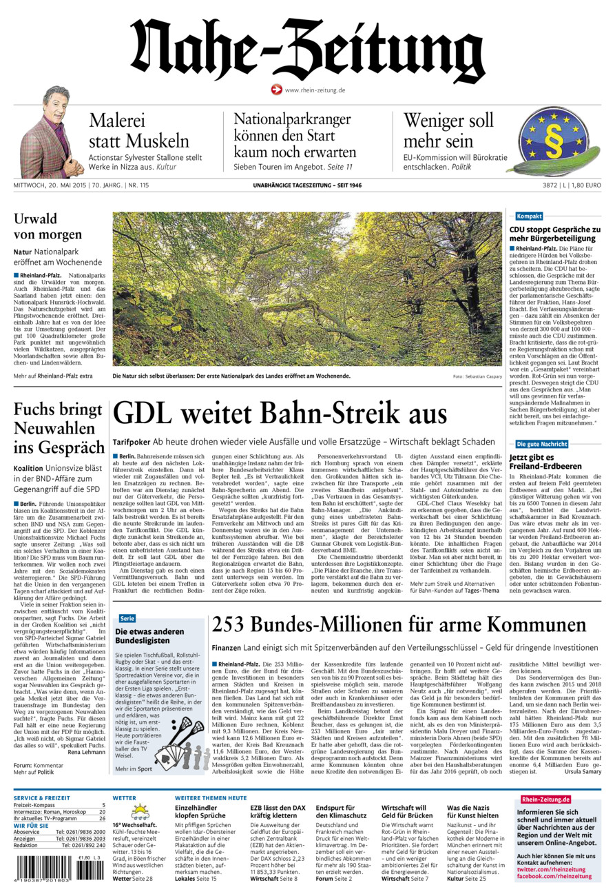 Nahe-Zeitung vom Mittwoch, 20.05.2015