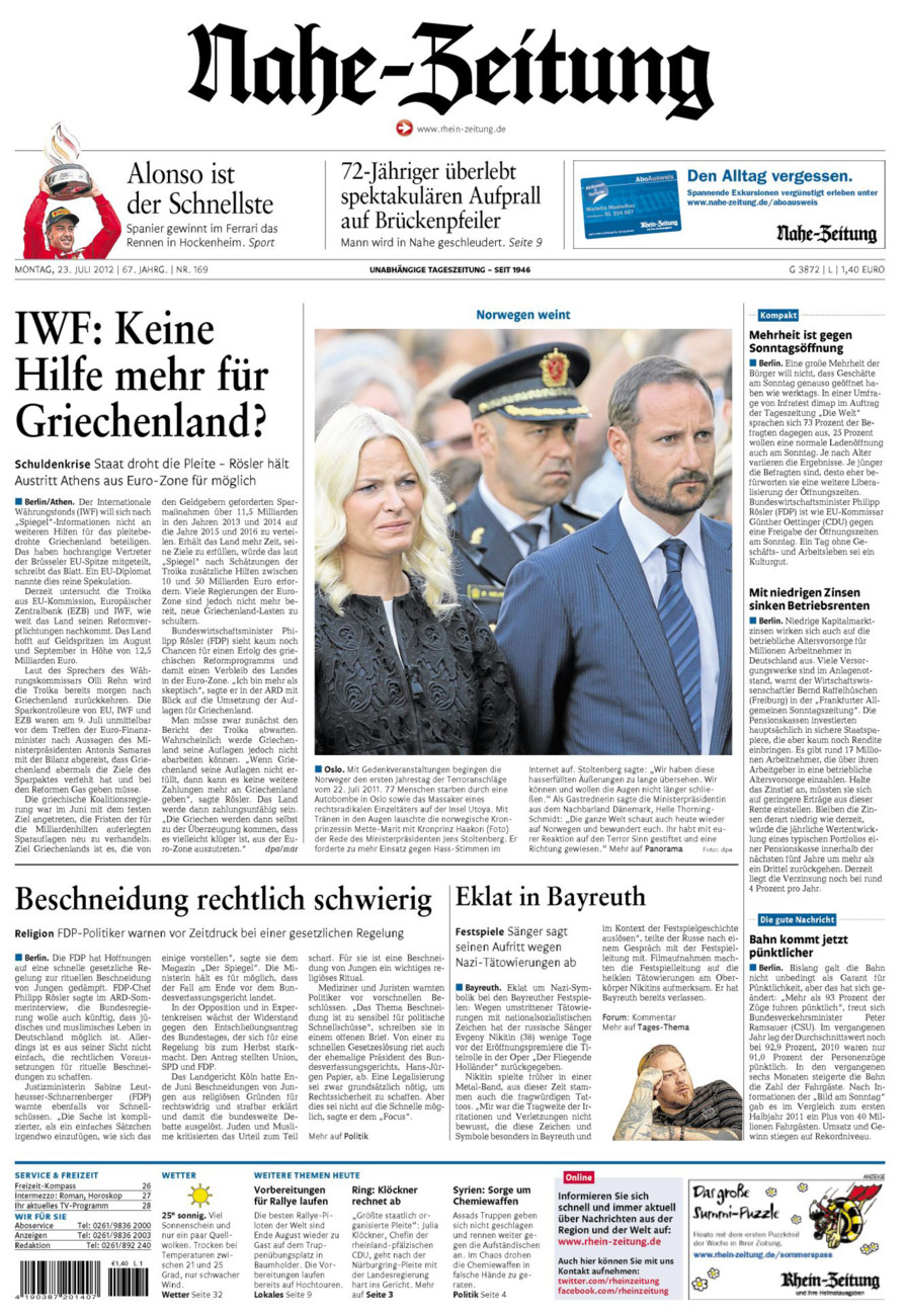 Nahe-Zeitung vom Montag, 23.07.2012
