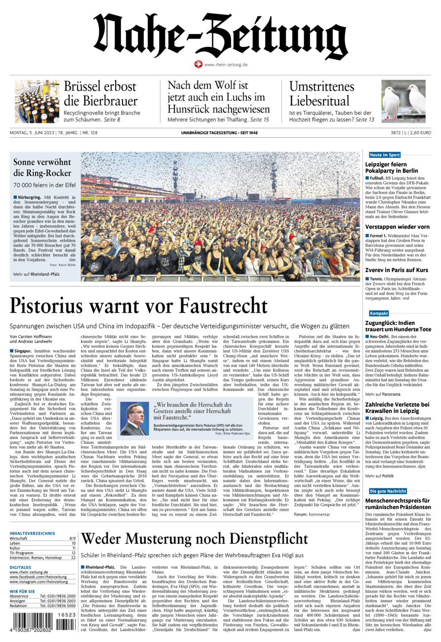 Nahe-Zeitung vom Montag, 05.06.2023