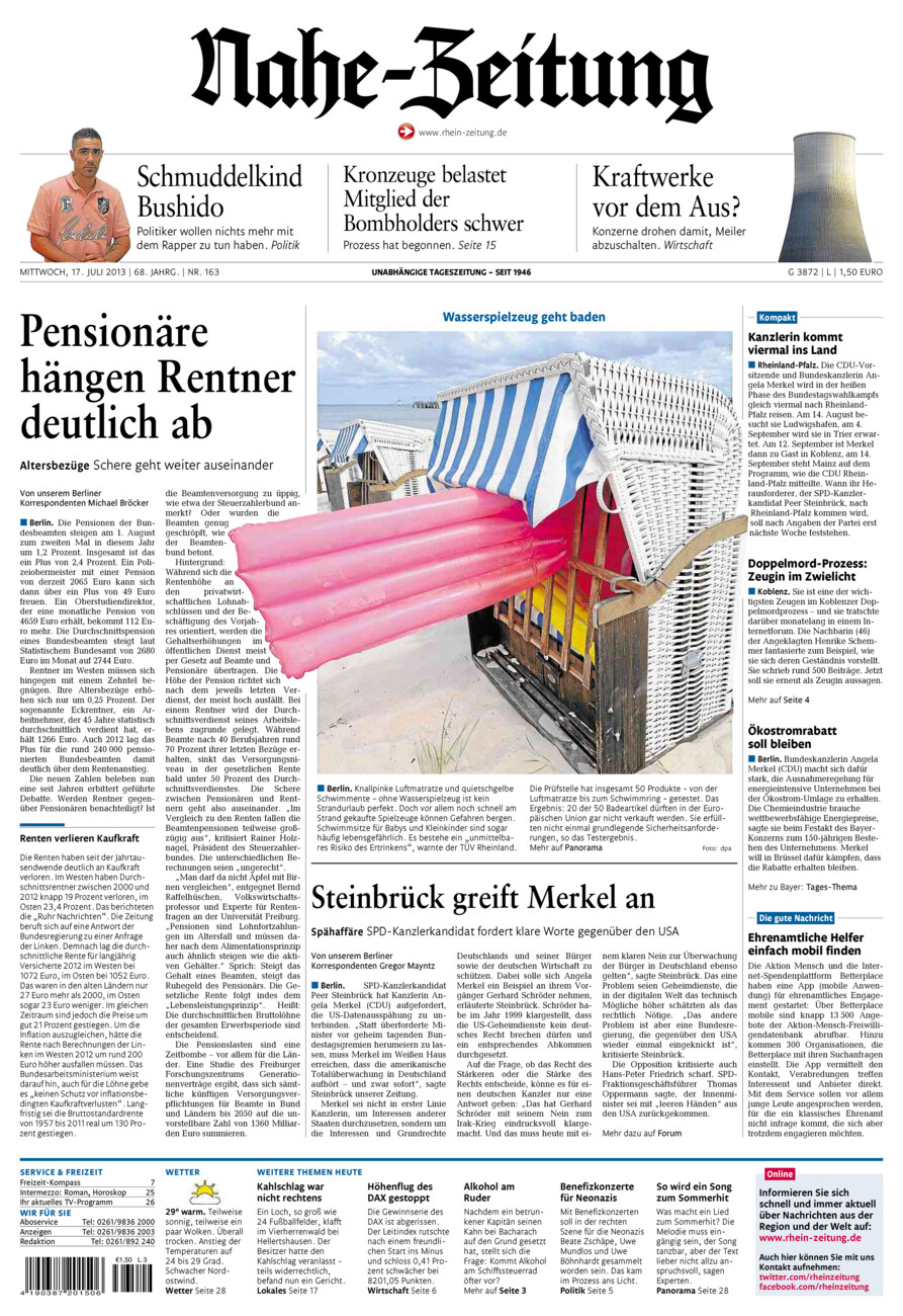 Nahe-Zeitung vom Mittwoch, 17.07.2013