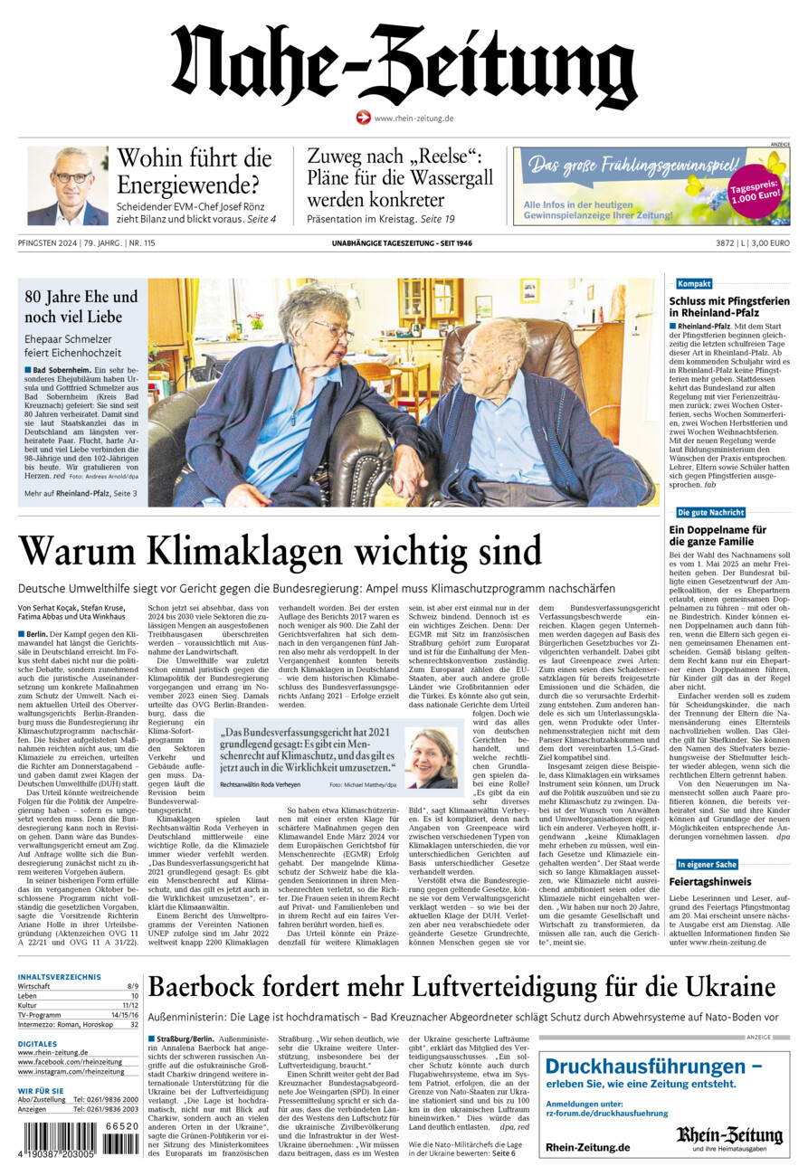 Nahe-Zeitung vom Samstag, 18.05.2024