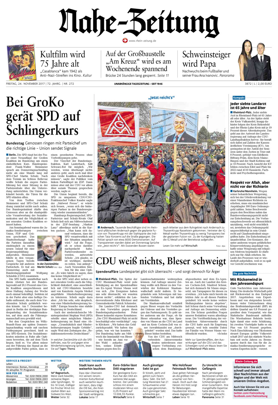 Nahe-Zeitung vom Freitag, 24.11.2017