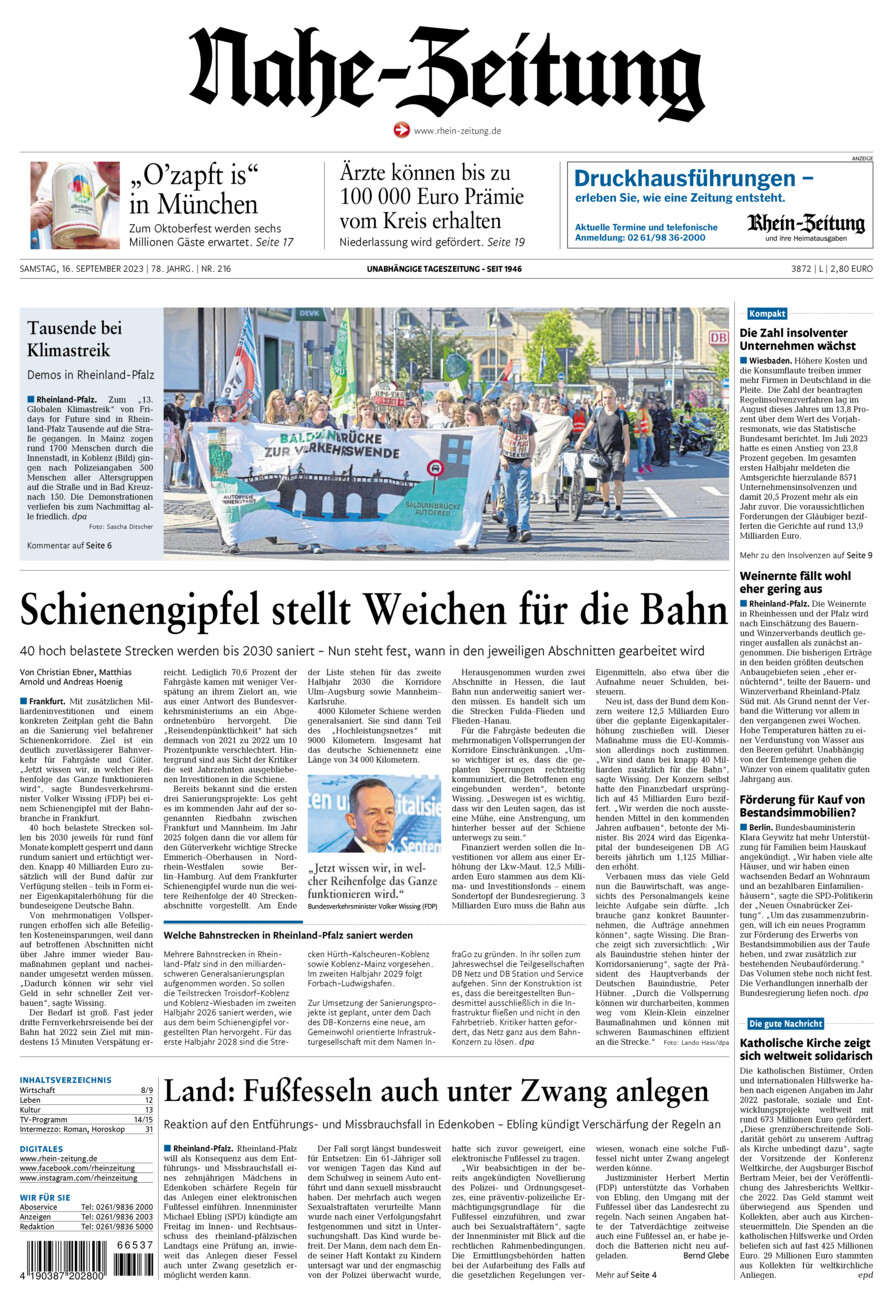 Nahe-Zeitung vom Samstag, 16.09.2023
