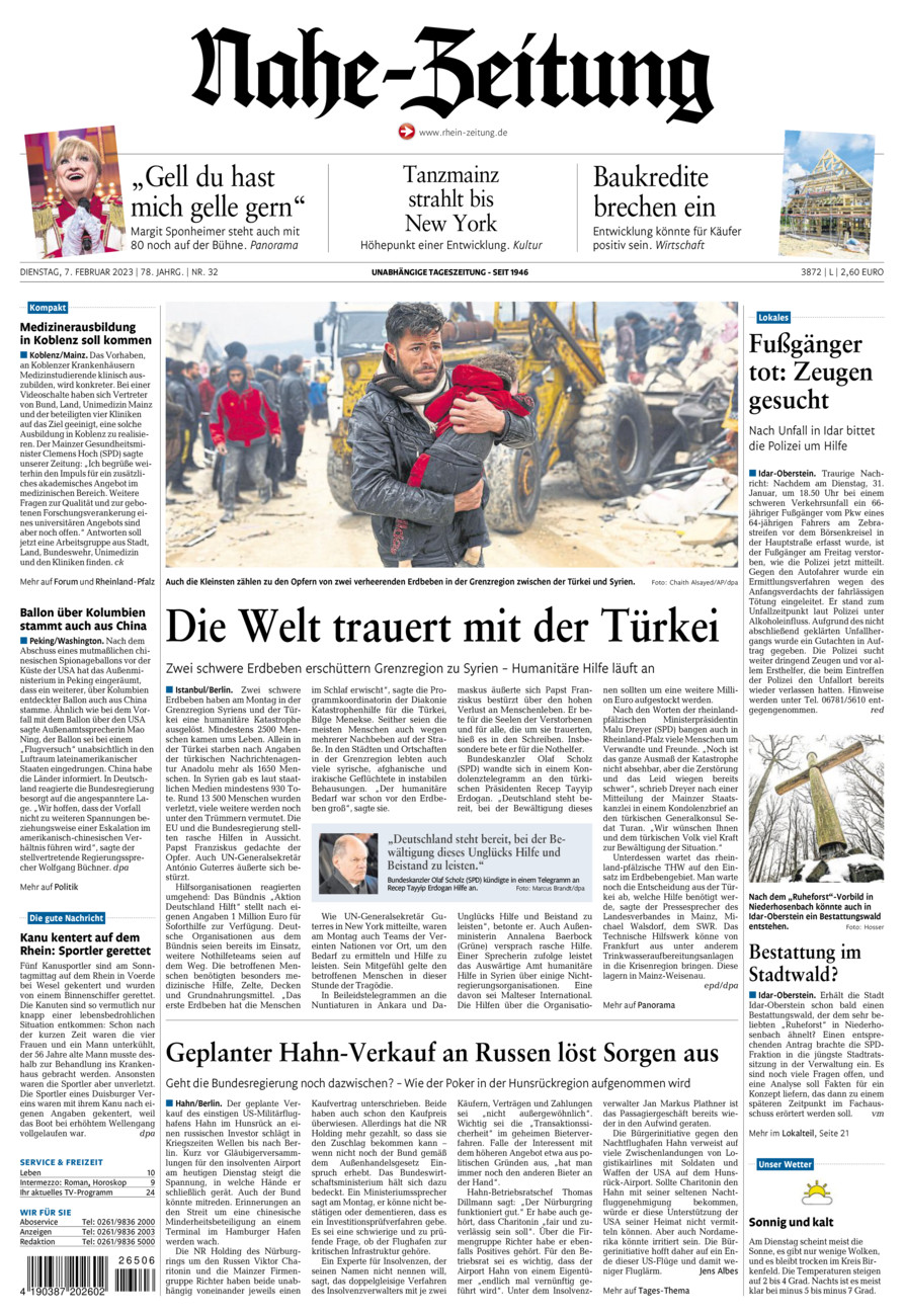 Nahe-Zeitung vom Dienstag, 07.02.2023