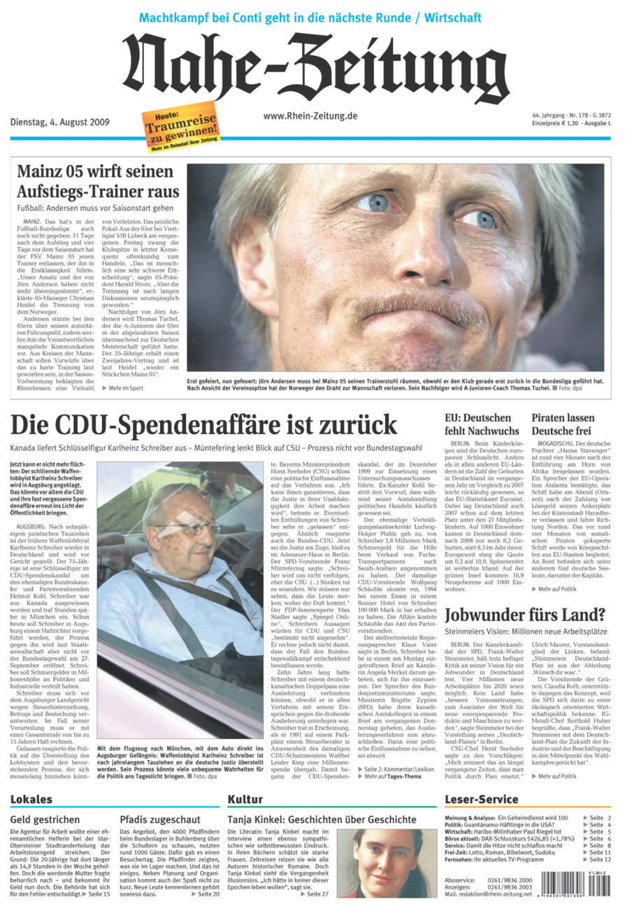 Nahe-Zeitung vom Dienstag, 04.08.2009