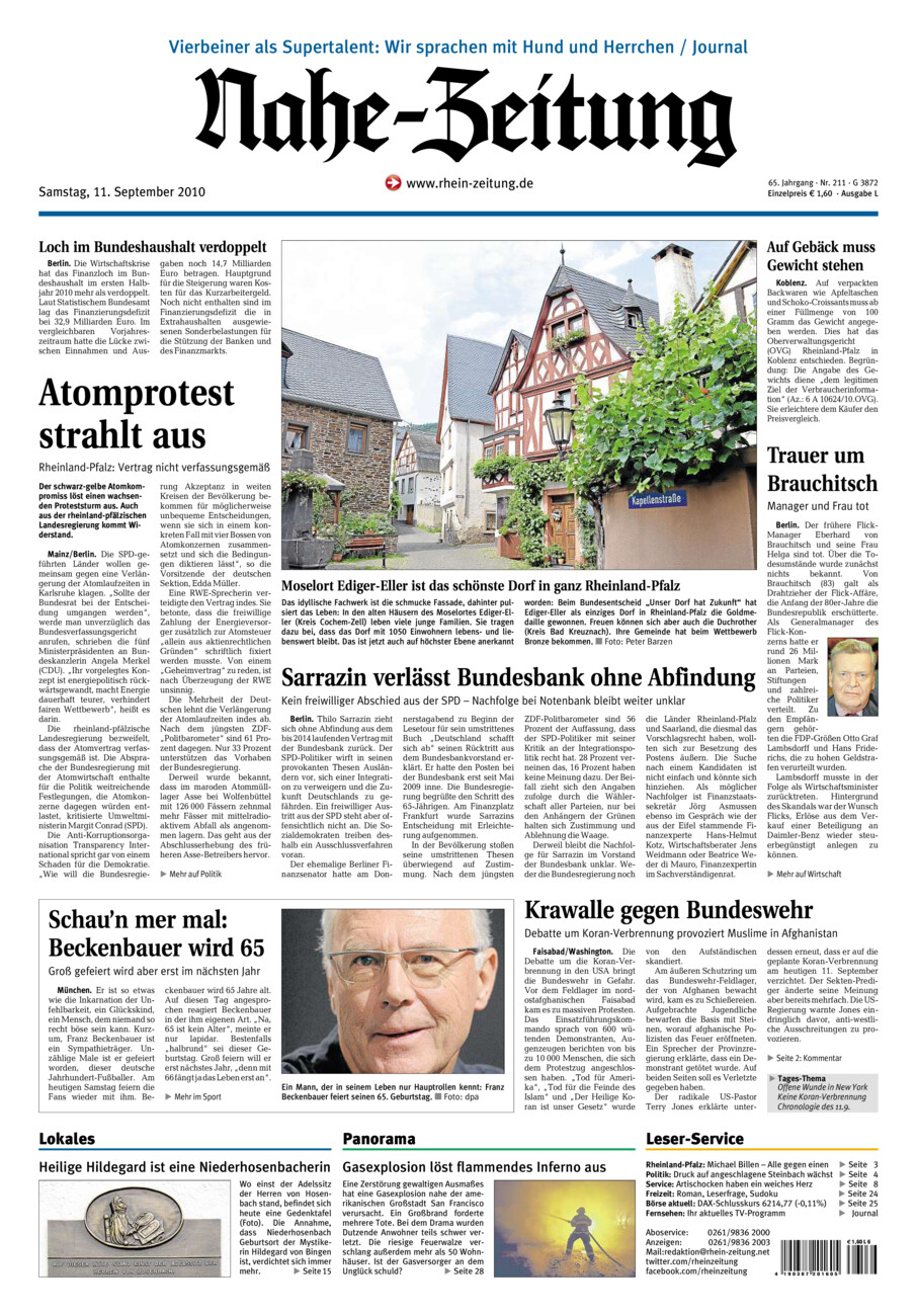 Nahe-Zeitung vom Samstag, 11.09.2010