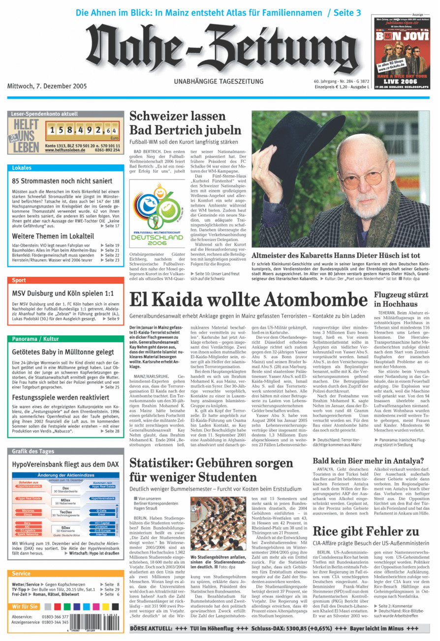 Nahe-Zeitung vom Mittwoch, 07.12.2005