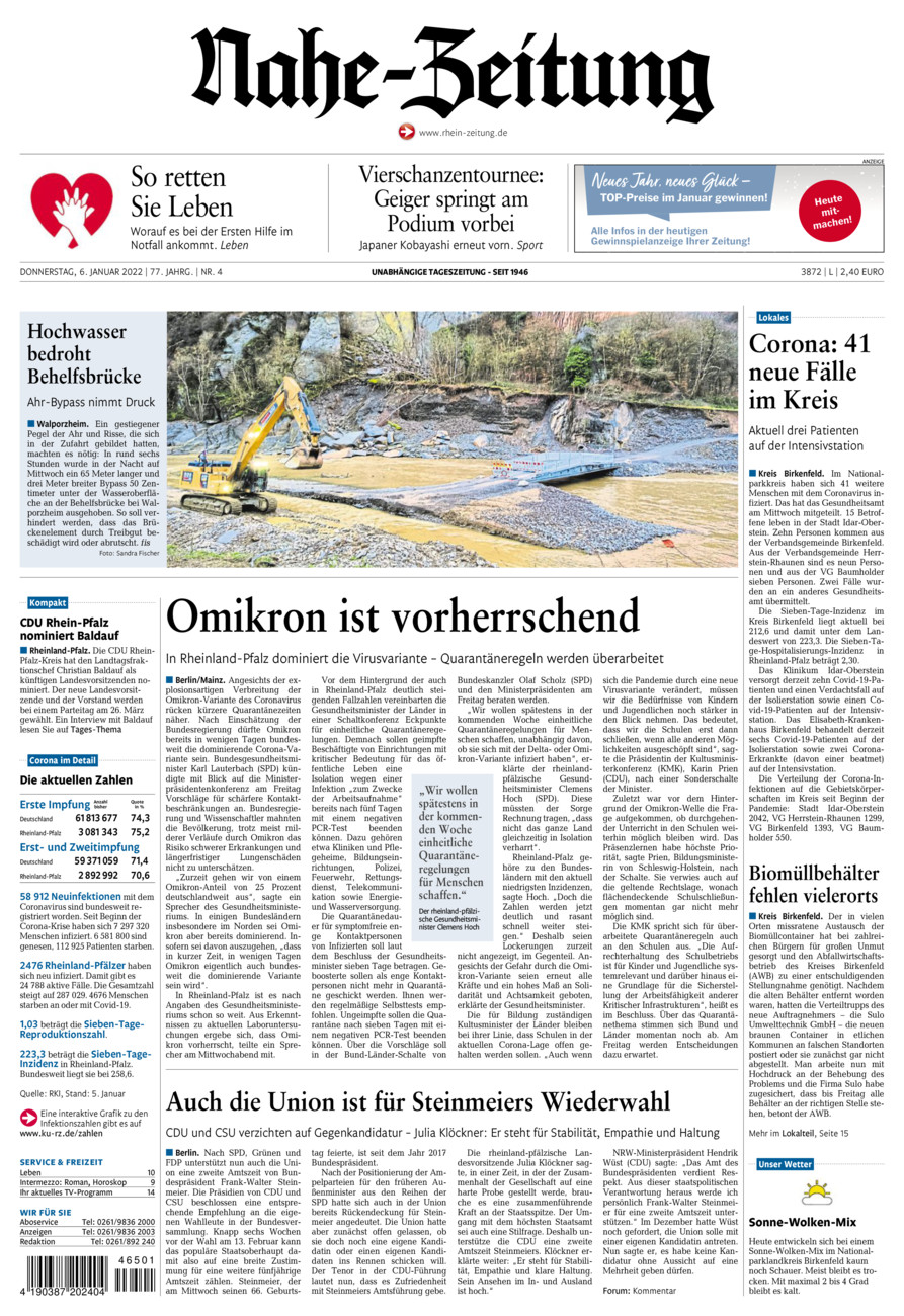 Nahe-Zeitung vom Donnerstag, 06.01.2022
