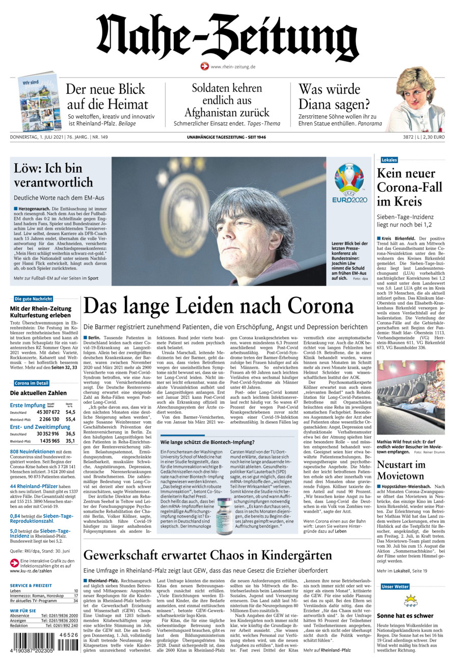 Nahe-Zeitung vom Donnerstag, 01.07.2021