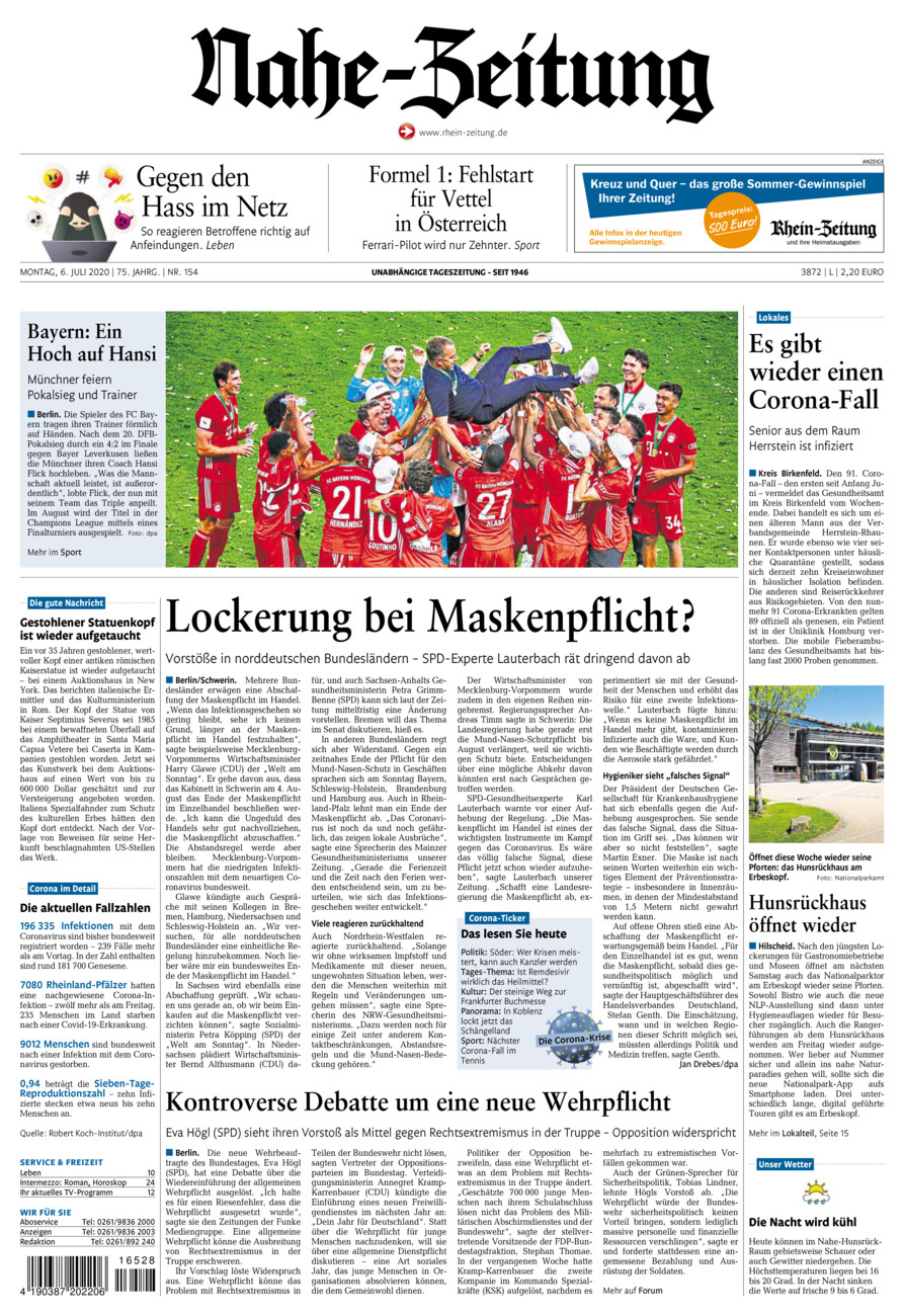 Nahe-Zeitung vom Montag, 06.07.2020
