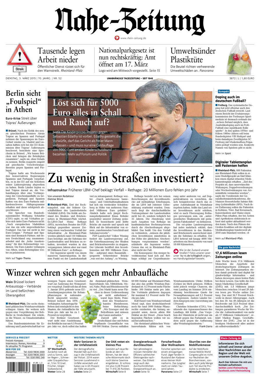 Nahe-Zeitung vom Dienstag, 03.03.2015