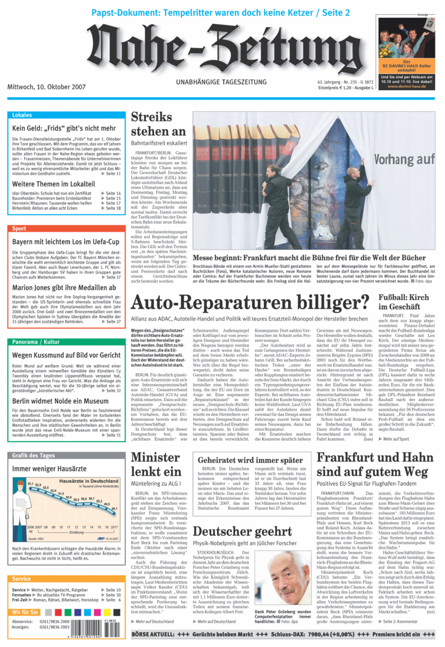 Nahe-Zeitung vom Mittwoch, 10.10.2007
