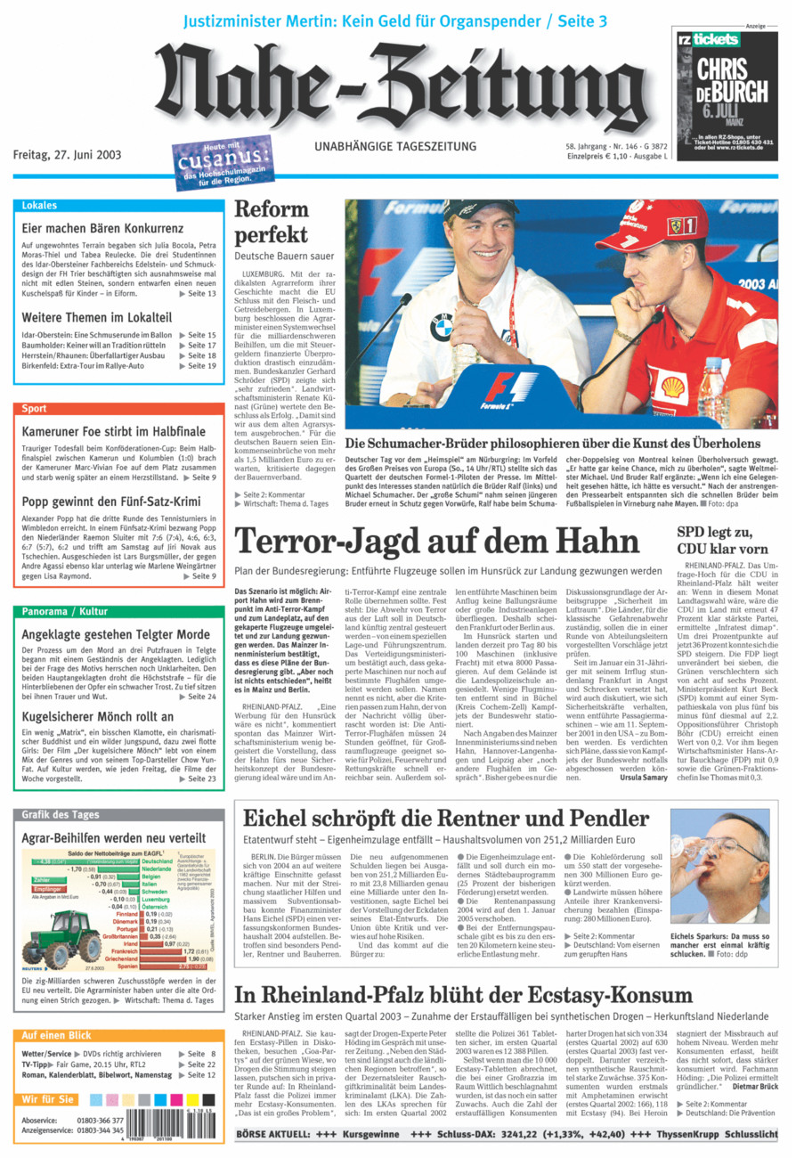 Nahe-Zeitung vom Freitag, 27.06.2003