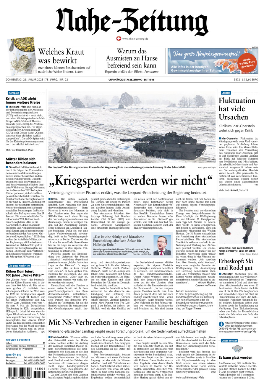 Nahe-Zeitung vom Donnerstag, 26.01.2023