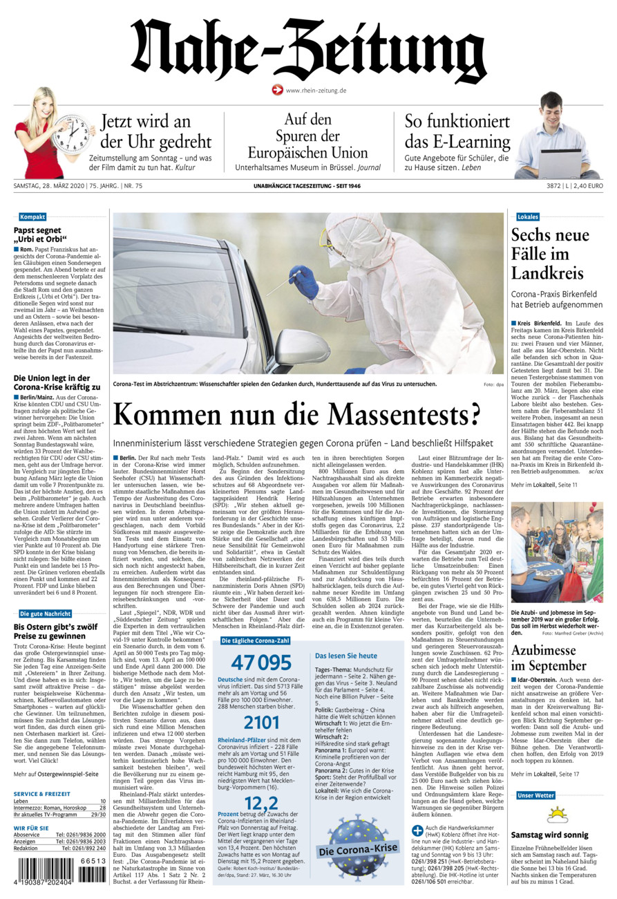 Nahe-Zeitung vom Samstag, 28.03.2020