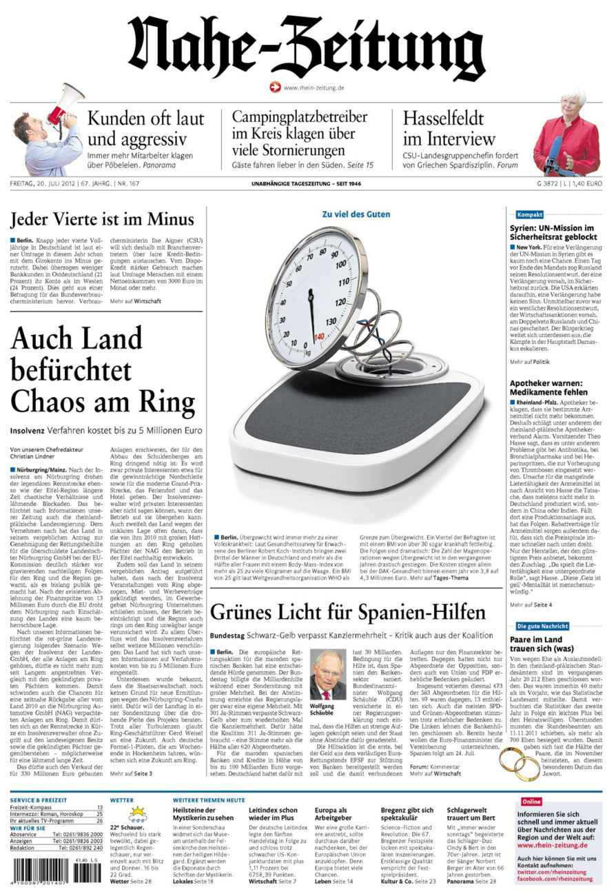 Nahe-Zeitung vom Freitag, 20.07.2012