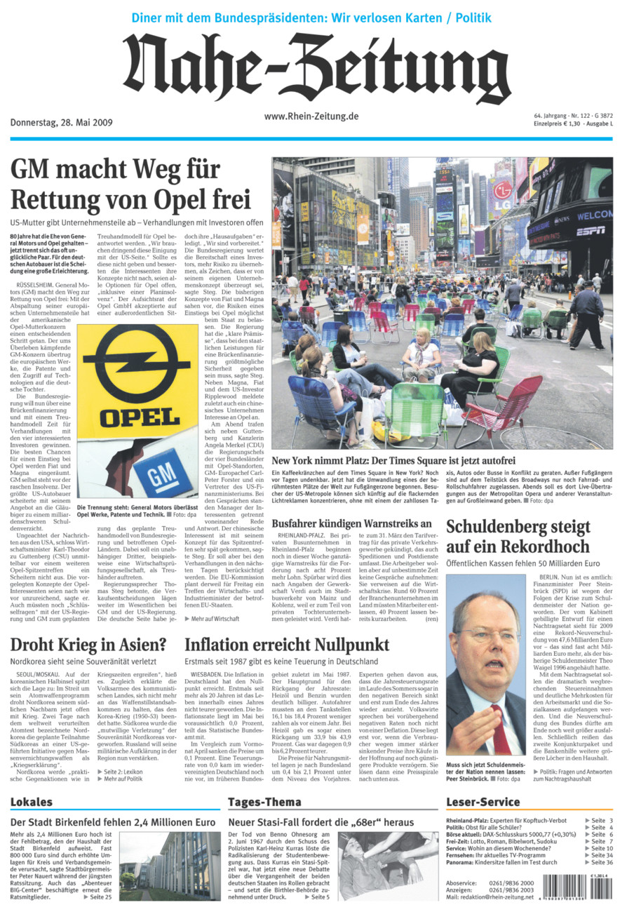 Nahe-Zeitung vom Donnerstag, 28.05.2009