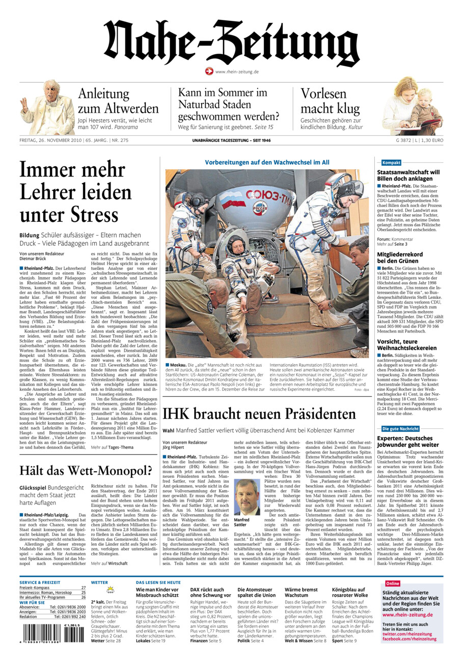 Nahe-Zeitung vom Freitag, 26.11.2010
