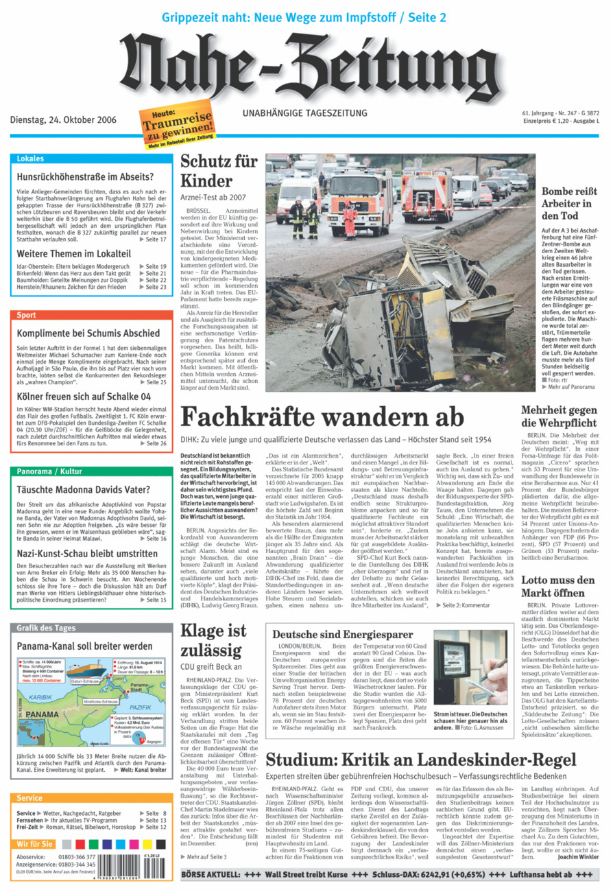 Nahe-Zeitung vom Dienstag, 24.10.2006