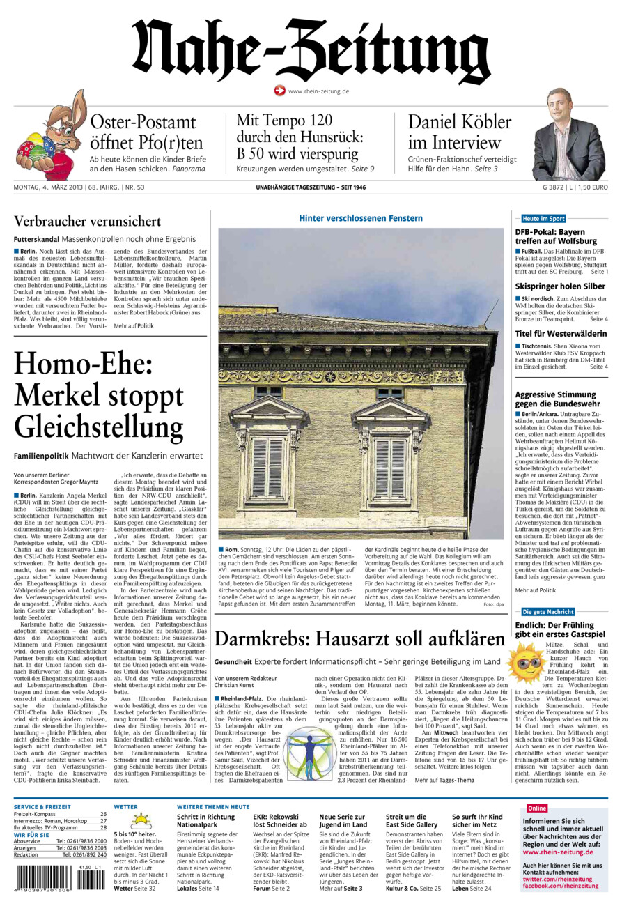 Nahe-Zeitung vom Montag, 04.03.2013