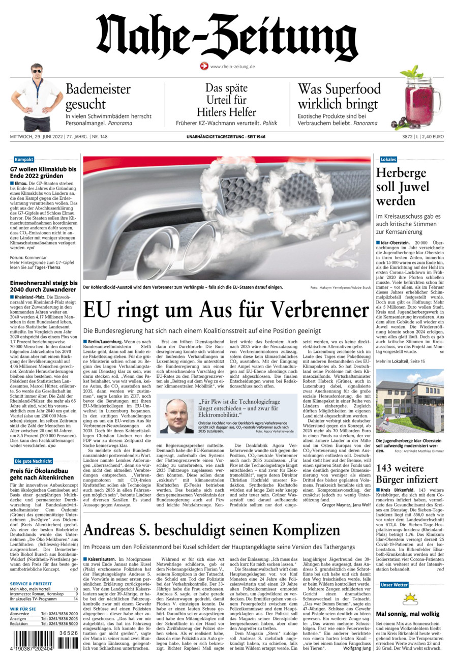 Nahe-Zeitung vom Mittwoch, 29.06.2022