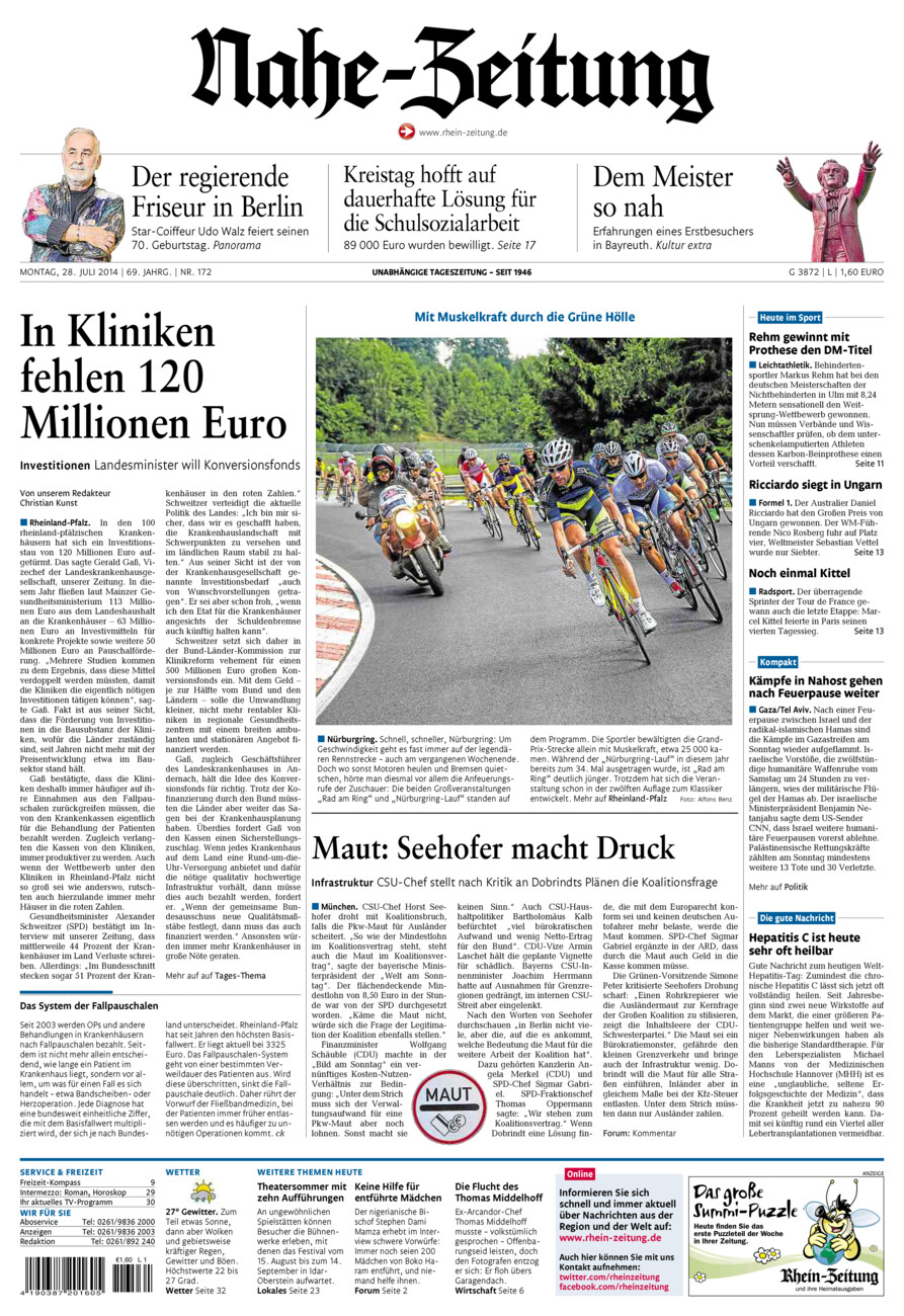 Nahe-Zeitung vom Montag, 28.07.2014