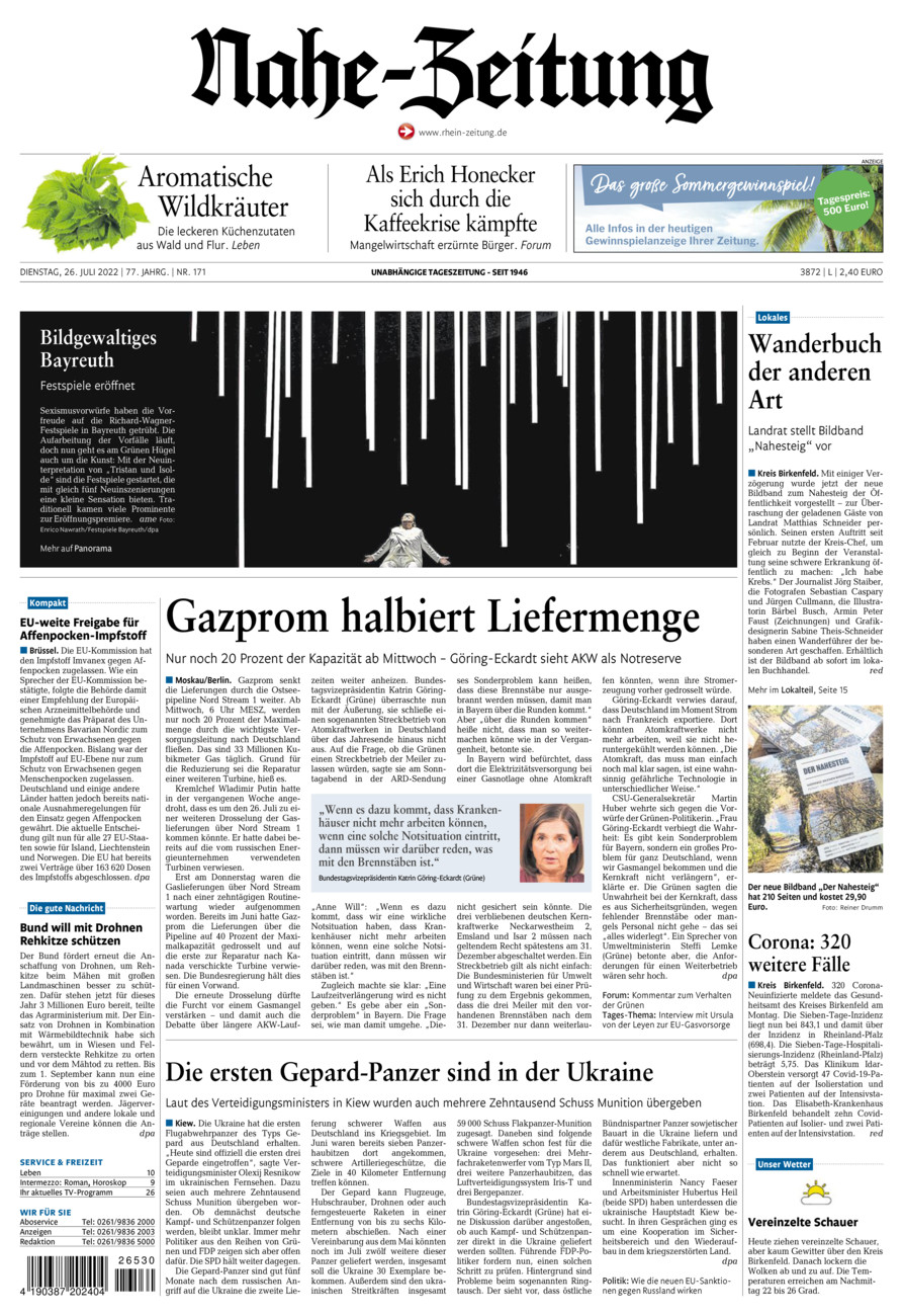 Nahe-Zeitung vom Dienstag, 26.07.2022