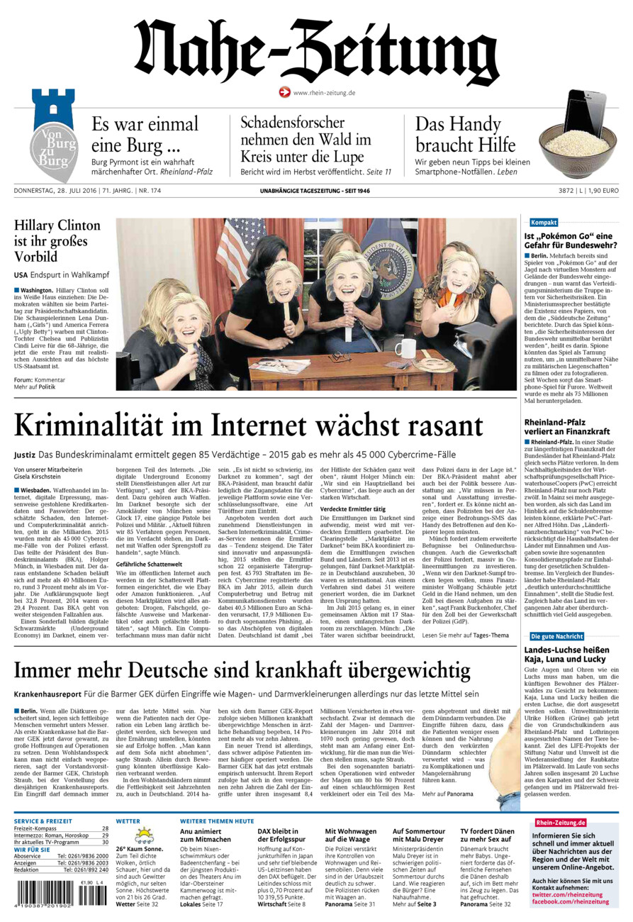 Nahe-Zeitung vom Donnerstag, 28.07.2016
