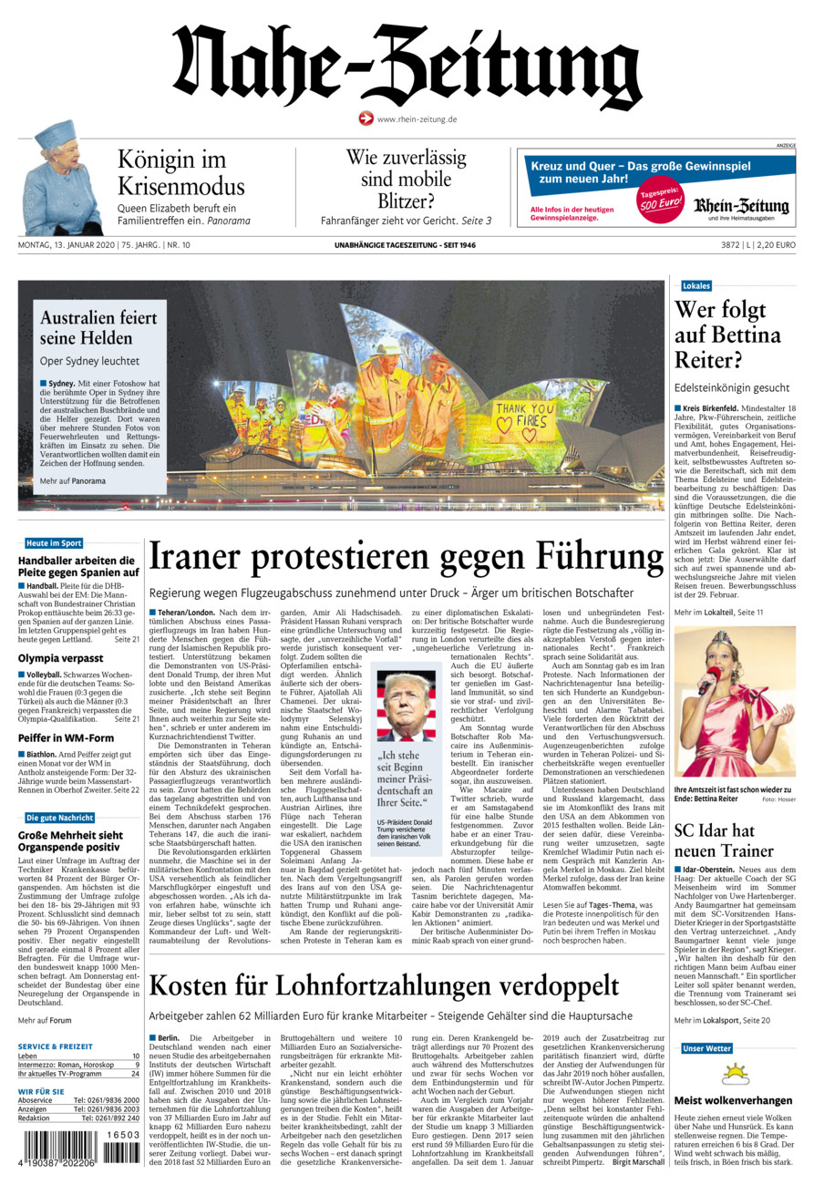 Nahe-Zeitung vom Montag, 13.01.2020
