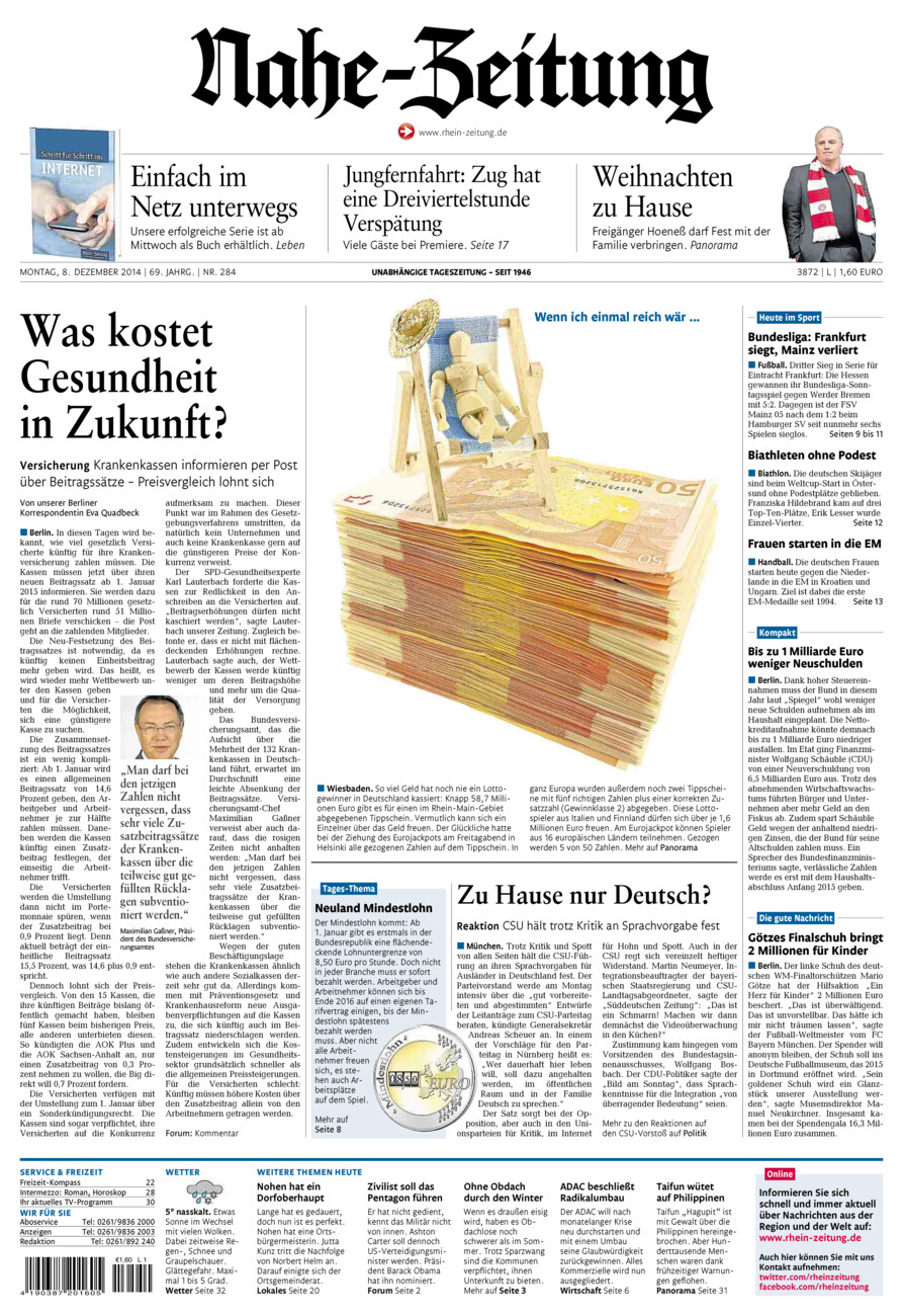 Nahe-Zeitung vom Montag, 08.12.2014