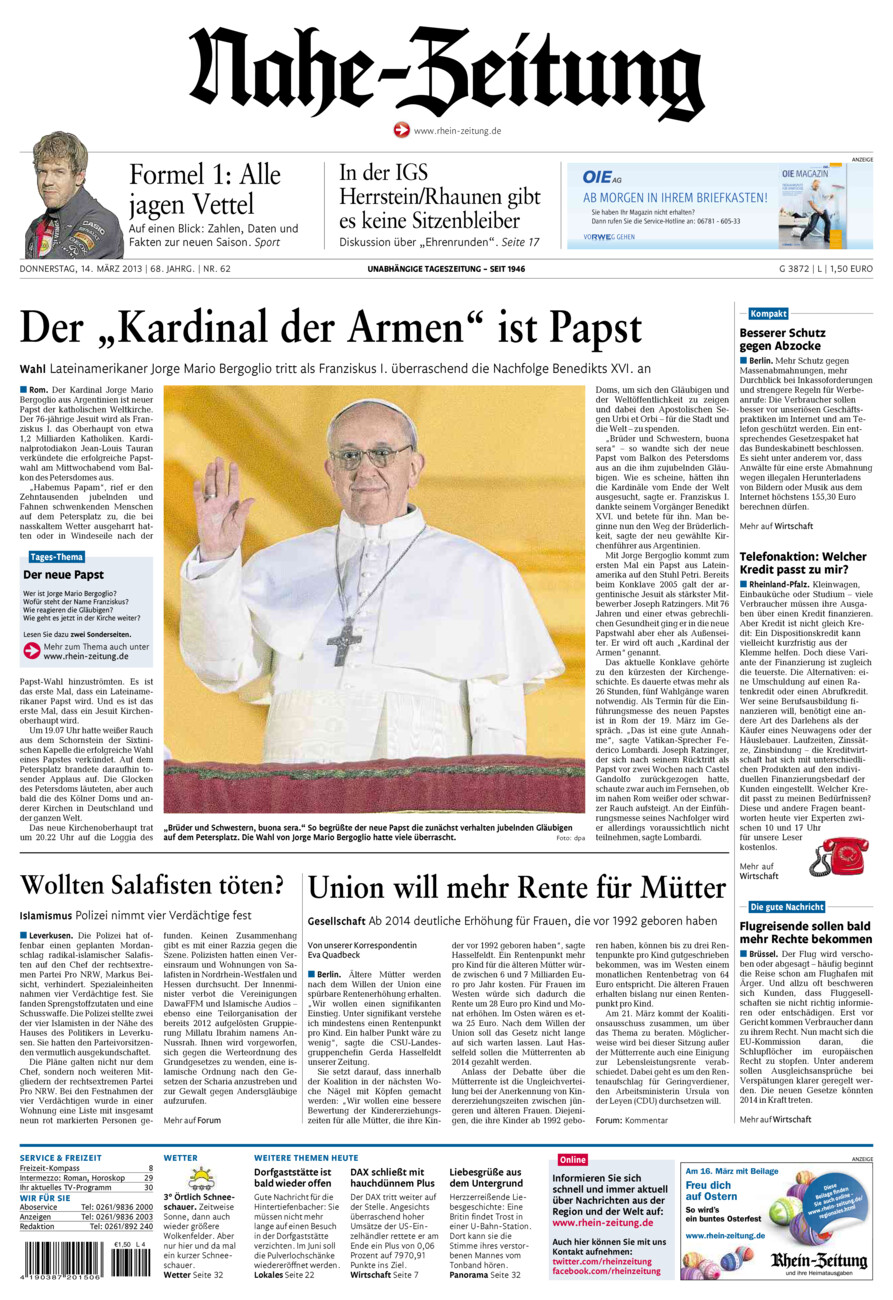 Nahe-Zeitung vom Donnerstag, 14.03.2013