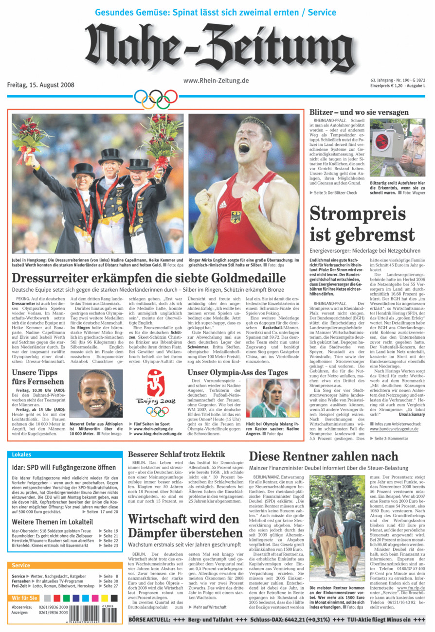 Nahe-Zeitung vom Freitag, 15.08.2008