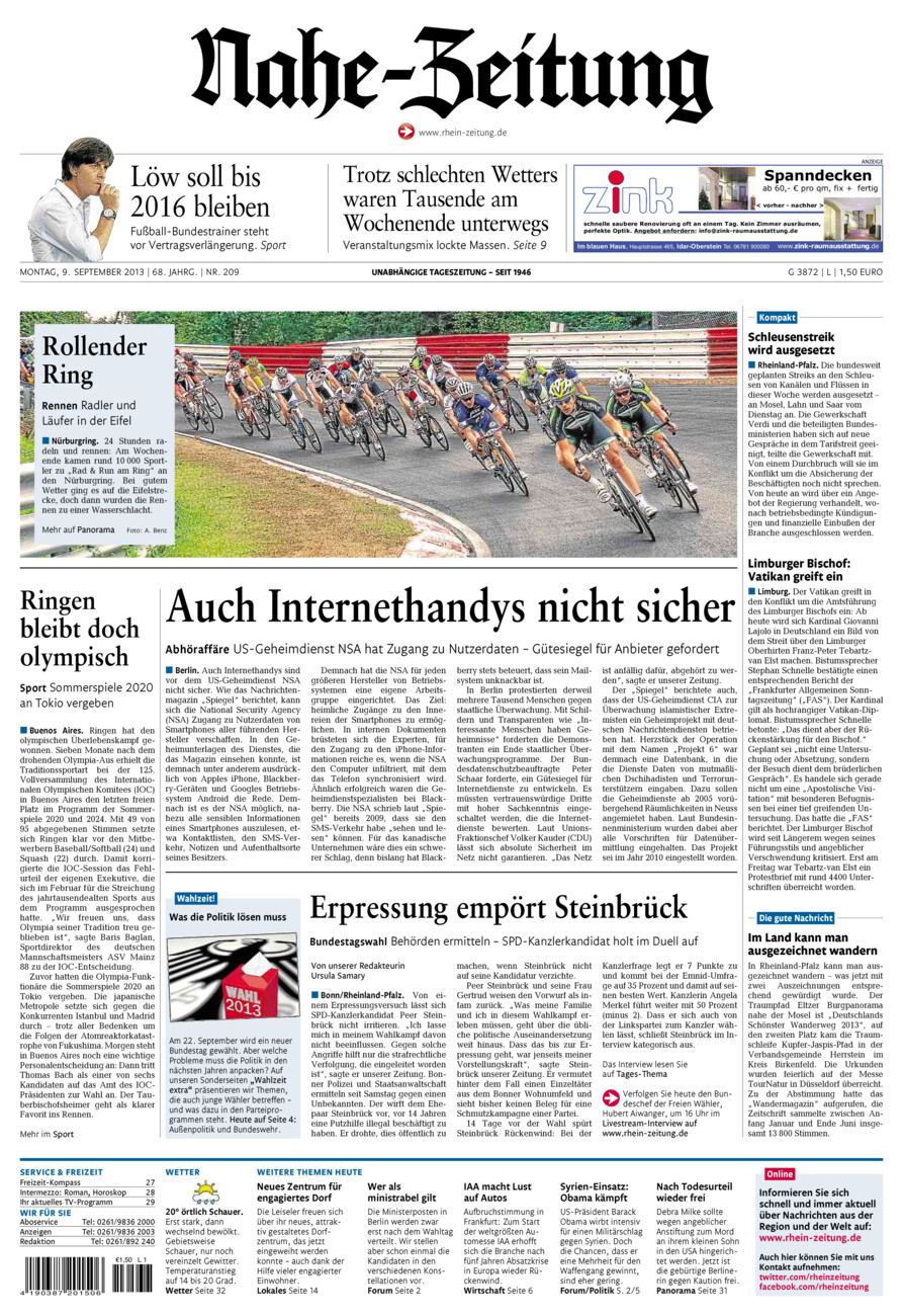 Nahe-Zeitung vom Montag, 09.09.2013