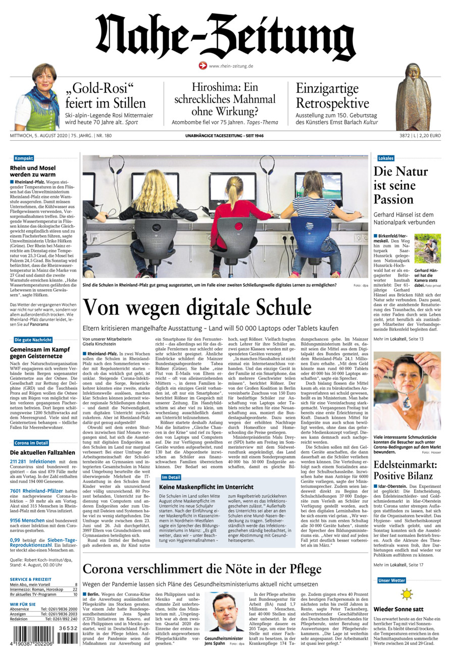 Nahe-Zeitung vom Mittwoch, 05.08.2020
