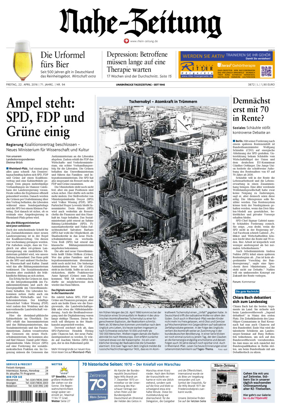 Nahe-Zeitung vom Freitag, 22.04.2016