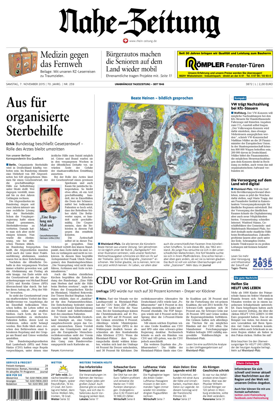Nahe-Zeitung vom Samstag, 07.11.2015