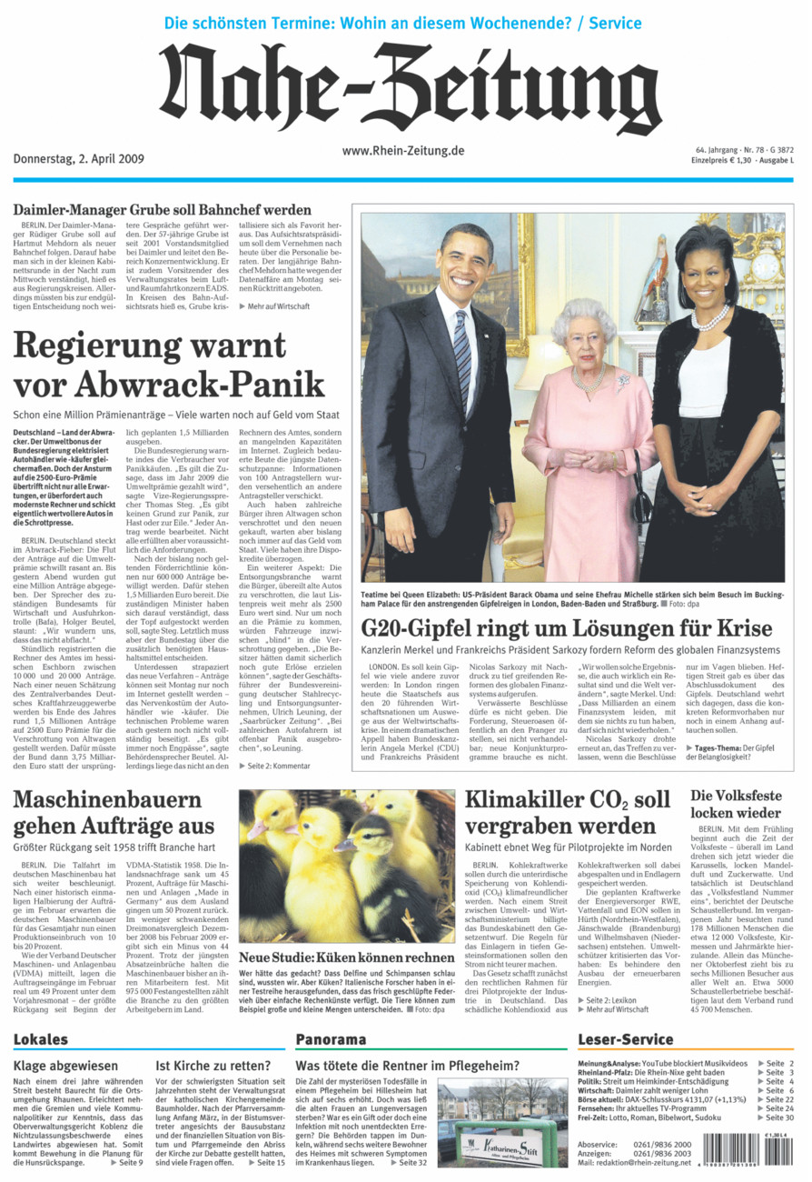 Nahe-Zeitung vom Donnerstag, 02.04.2009