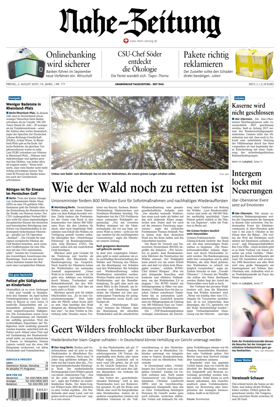 Nahe-Zeitung vom Freitag, 02.08.2019