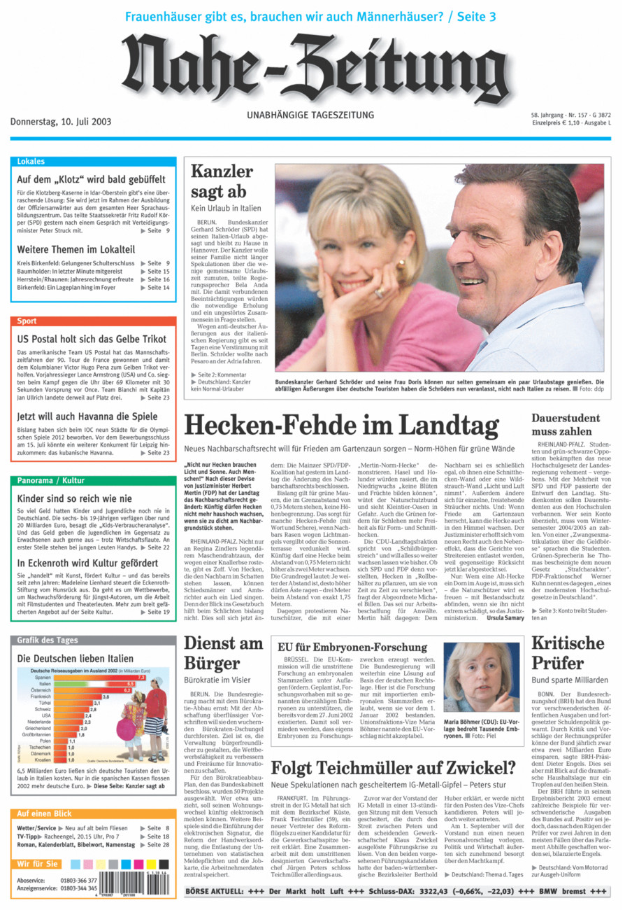 Nahe-Zeitung vom Donnerstag, 10.07.2003