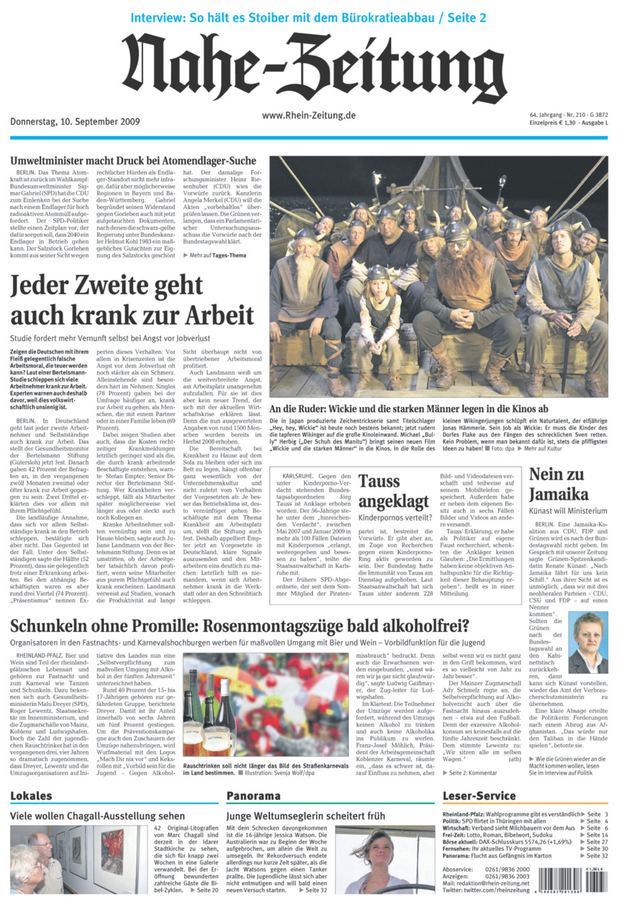 Nahe-Zeitung vom Donnerstag, 10.09.2009