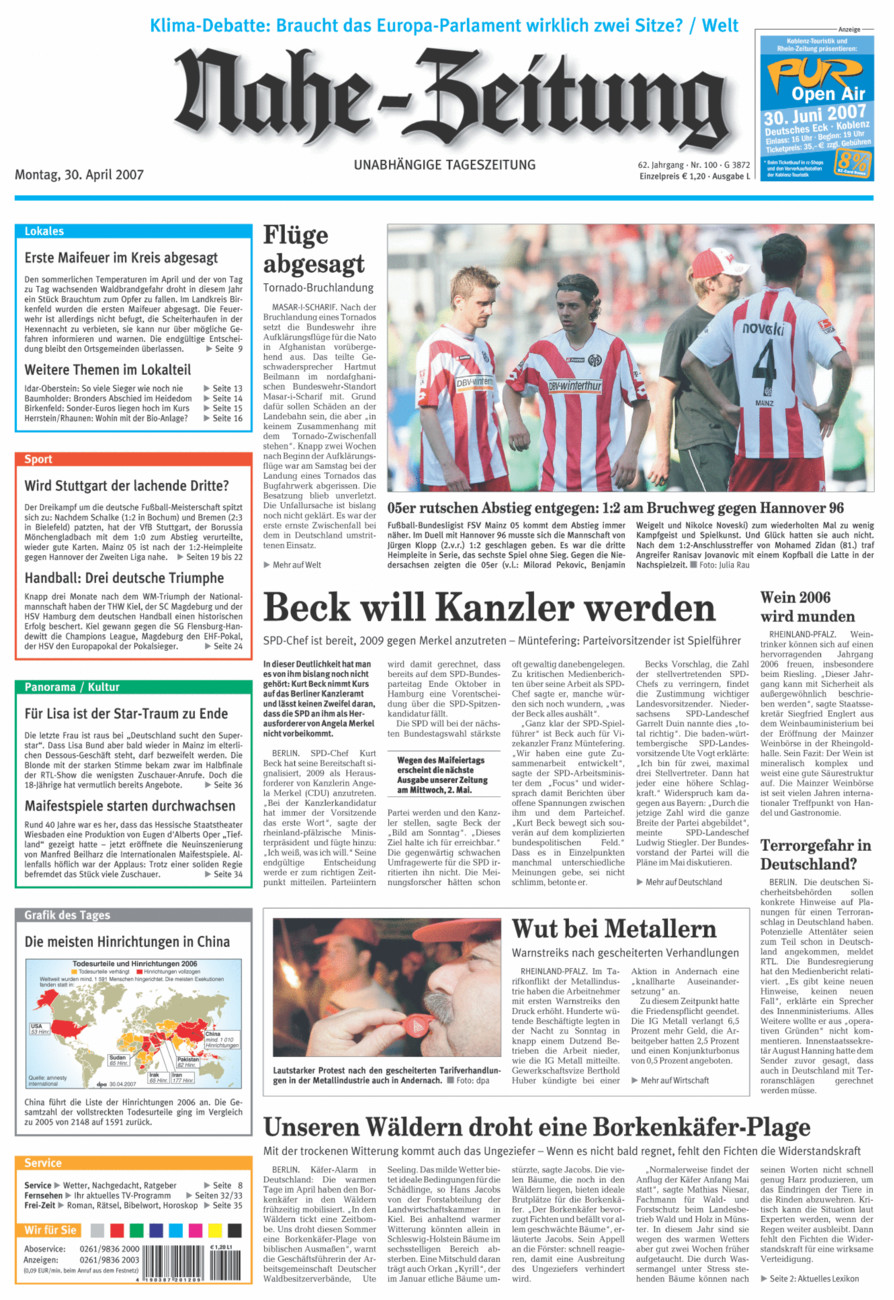 Nahe-Zeitung vom Montag, 30.04.2007