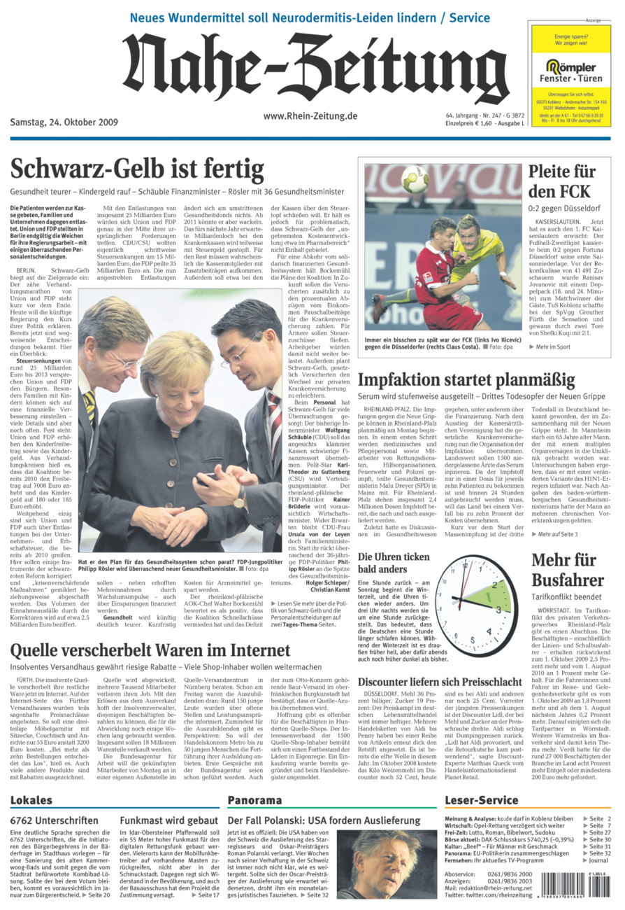 Nahe-Zeitung vom Samstag, 24.10.2009