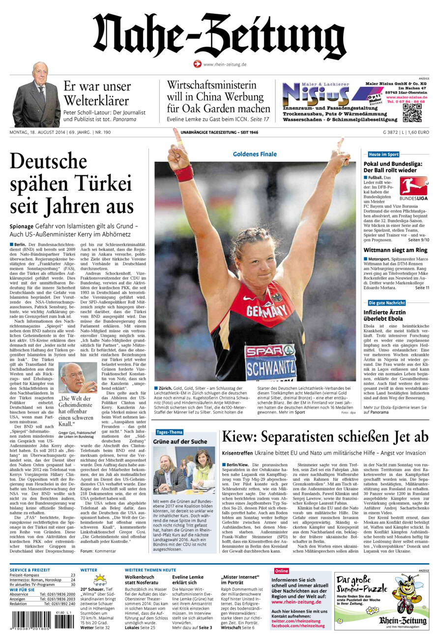 Nahe-Zeitung vom Montag, 18.08.2014