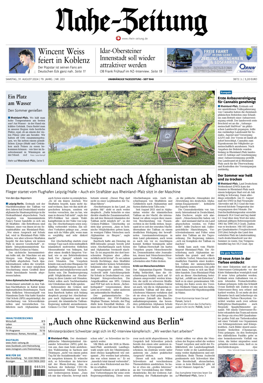 Nahe-Zeitung vom Samstag, 31.08.2024