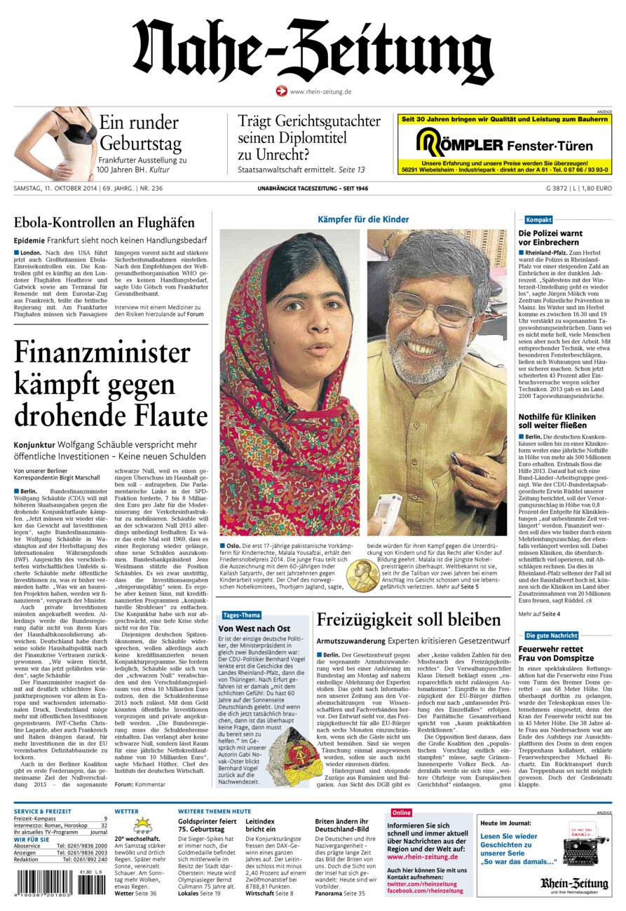 Nahe-Zeitung vom Samstag, 11.10.2014