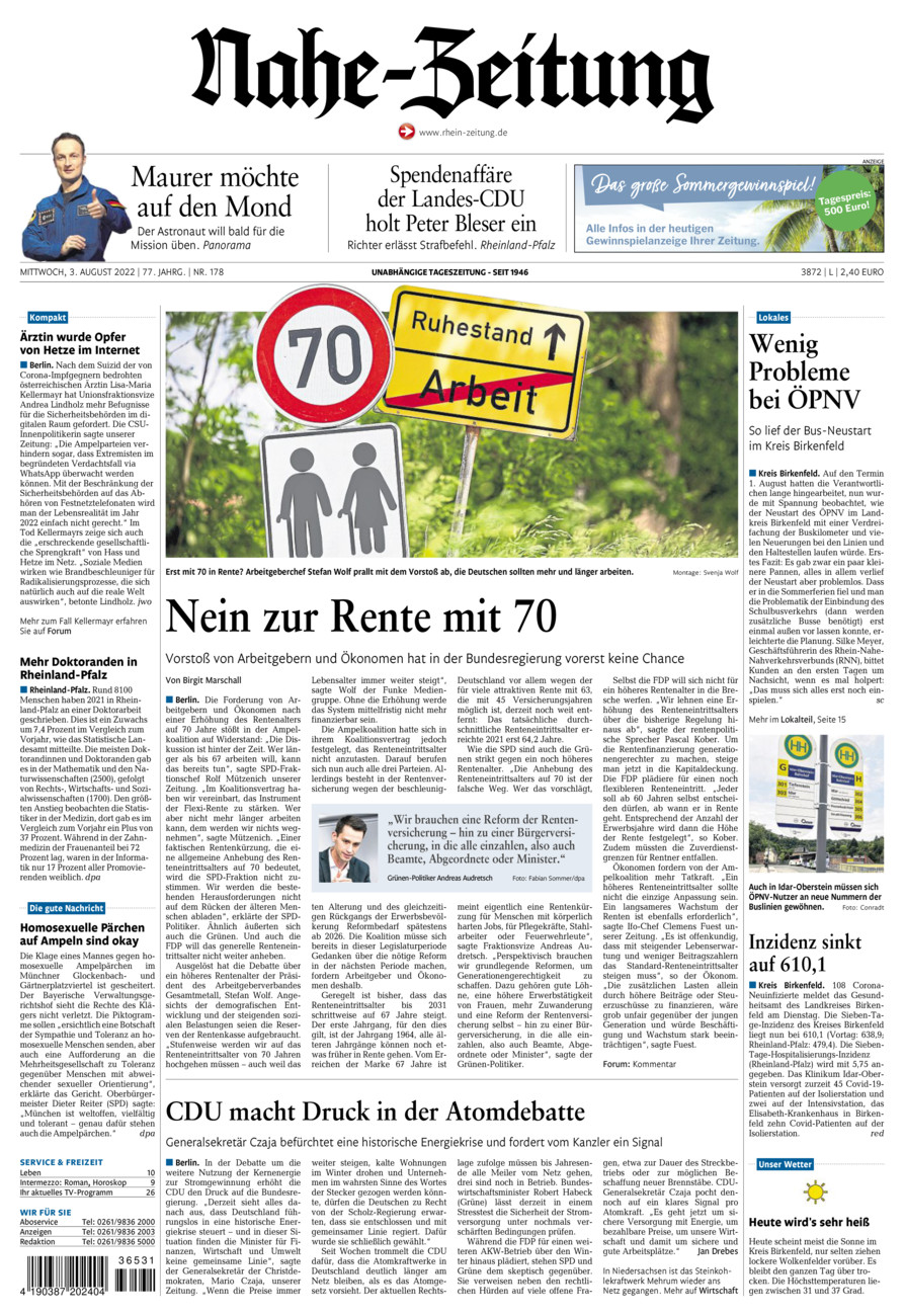 Nahe-Zeitung vom Mittwoch, 03.08.2022