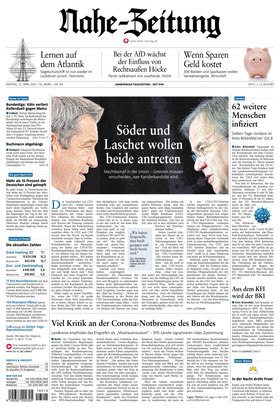 Nahe-Zeitung vom Montag, 12.04.2021