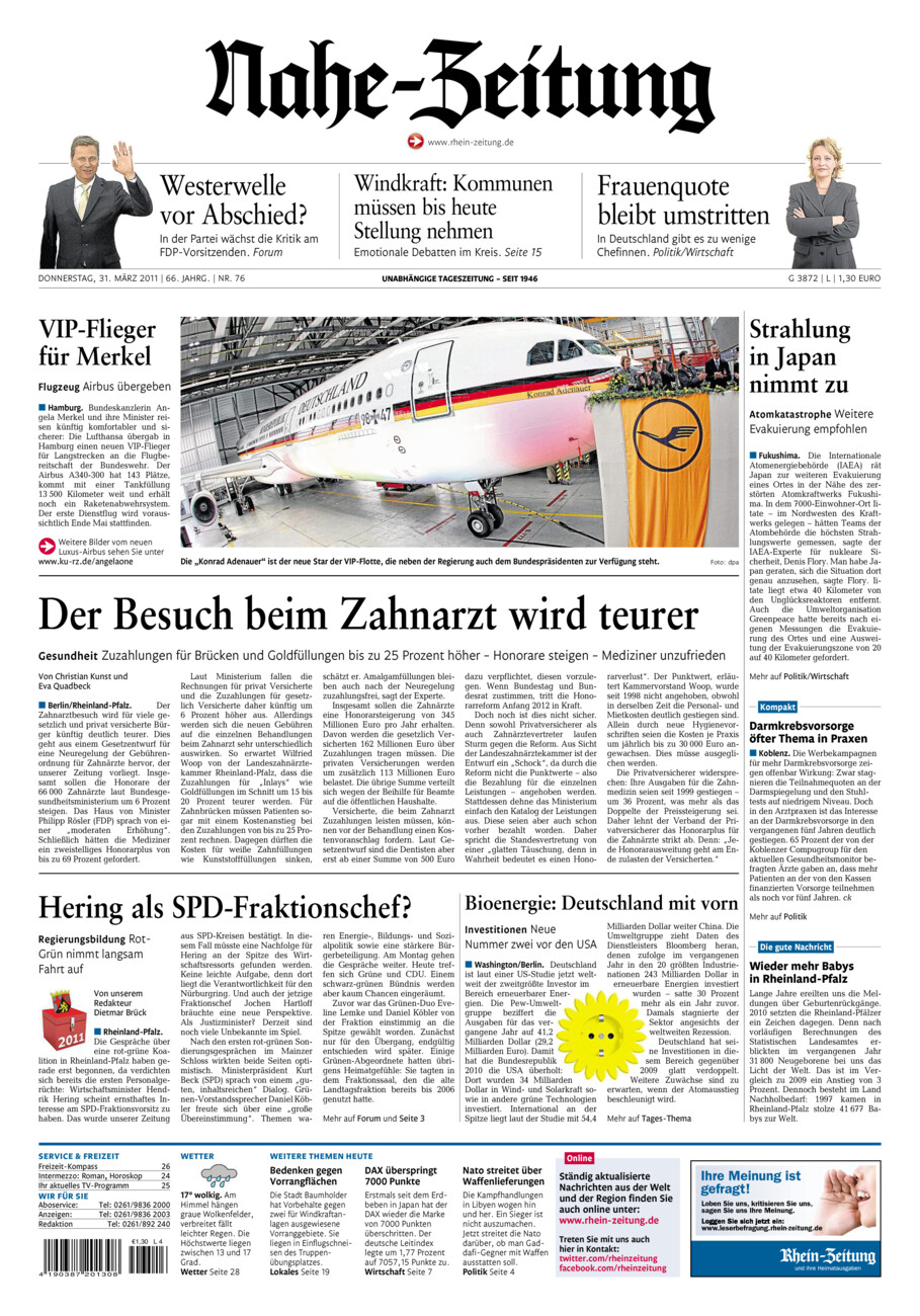 Nahe-Zeitung vom Donnerstag, 31.03.2011